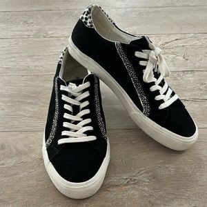 Madewell Sidewalk Leopard Fur Print Black White Vans Tennis Shoes Flats Sz 9M